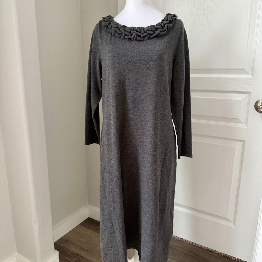 Talbots Pure Italian Merino Wool Sweater Dress Ruffle Neck Business Timeless